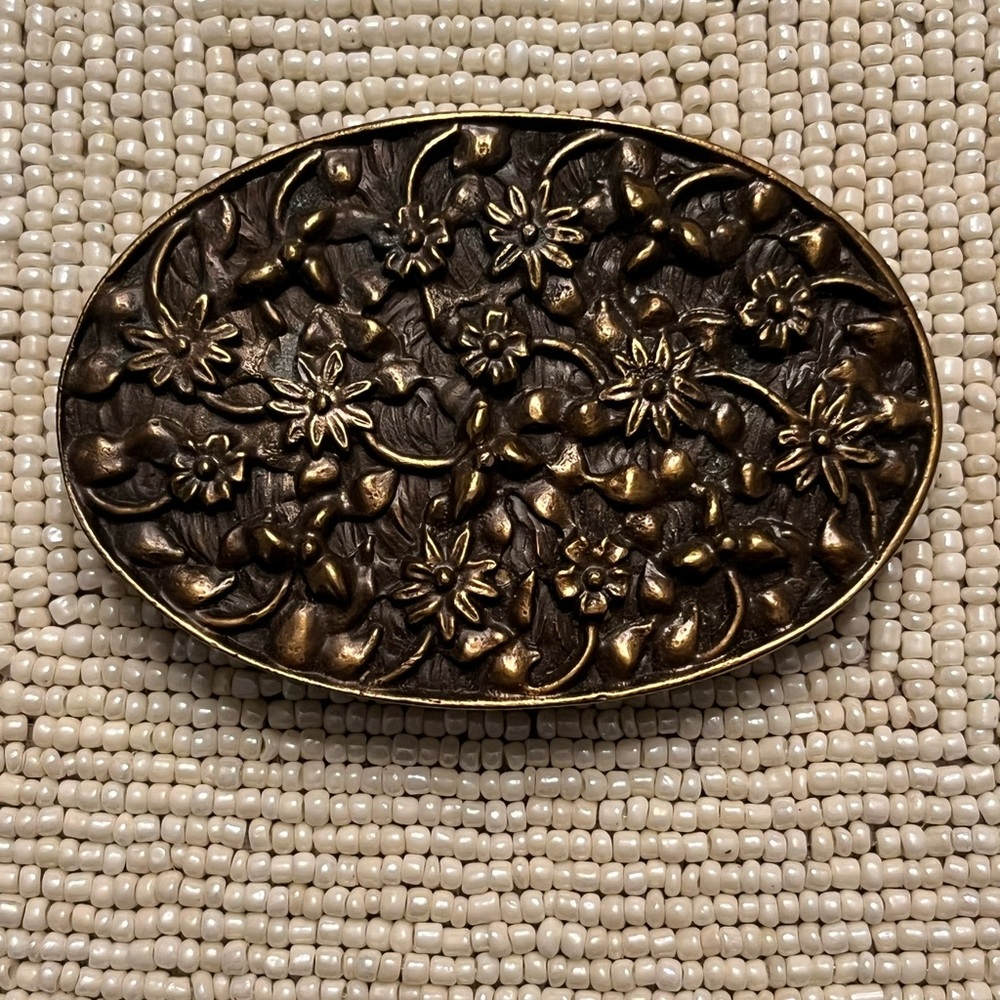 Vintage Bergamot brass works flower belt buckle